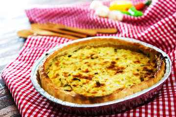 Leek quiche pie and smoked salmon