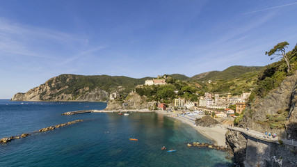 Beautiful panoramic view of Monterosso al mare and surroundings, Cinque Terre, Liguria, Italy