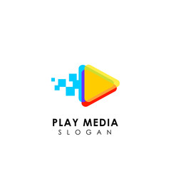 pixel play media logo design template. triangle play icon symbol design