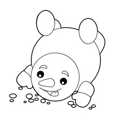 happy cartoon snowman looking and smiling - coloring page isolated on white background - vector illustration for children