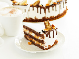 Chocolate Cake with caramel and nuts.