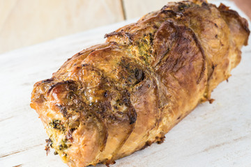 Roasted pork loin stuffed with prosciutto and broccoli