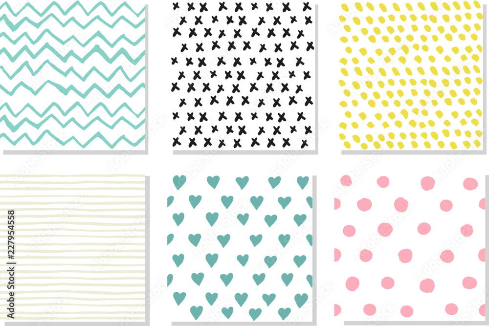 Fototapete Set of vector seamless pattern. Endless texture can be used for wallpaper, pattern fills, web page background,surface textures. Set of handdrawn geometric ornaments.