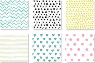 Set of vector seamless pattern. Endless texture can be used for wallpaper, pattern fills, web page background,surface textures. Set of handdrawn geometric ornaments.