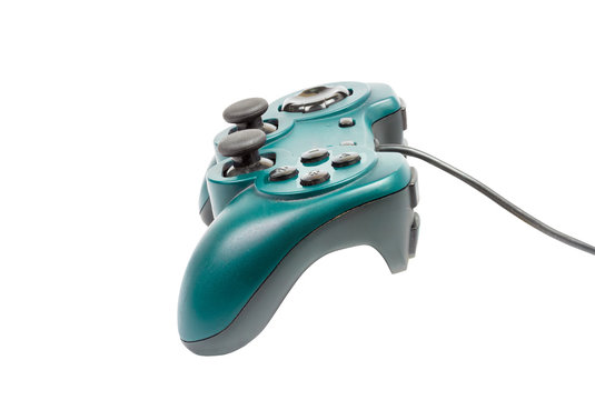 green Joystick isolated on white background with clipping path.