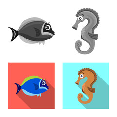 Vector illustration of sea and animal icon. Collection of sea and marine stock vector illustration.