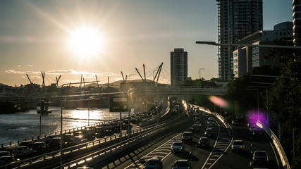 sunset in the city brisbane skyline