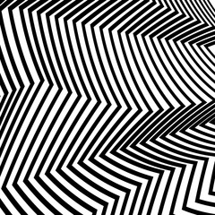 Abstract black and white striped background. Geometric pattern with visual distortion effect. Optical illusion. Op art.