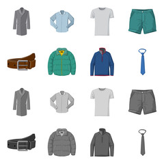 Vector illustration of man and clothing icon. Collection of man and wear vector icon for stock.