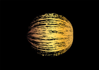 Creative golden mascara brush stroke in sphere shape. Round Vector make-up cosmetic texture design isolated on white. Realistic mascara smear logo template.