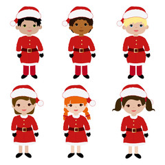Boys and girls dressed as Santa Claus