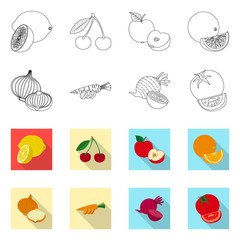 Vector design of vegetable and fruit logo. Collection of vegetable and vegetarian stock vector illustration.
