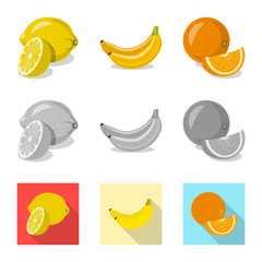 Isolated object of vegetable and fruit logo. Set of vegetable and vegetarian vector icon for stock.