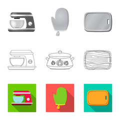 Vector illustration of kitchen and cook sign. Collection of kitchen and appliance stock vector illustration.