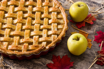 Homemade apple pie on wooden table
