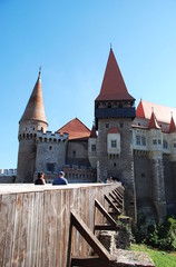 Corvin Castle with bridge cross moat of the fortress, Romania