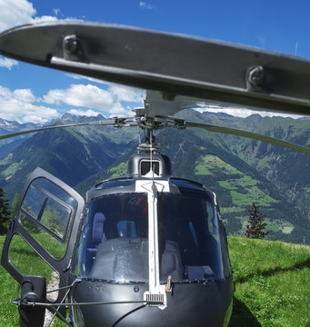 Helicopter on the mountain pasture