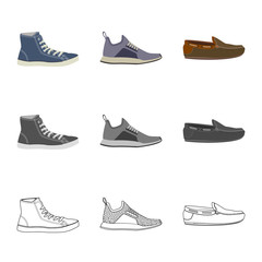 Vector illustration of shoe and footwear sign. Set of shoe and foot stock vector illustration.