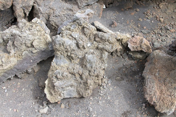 The soil on the slopes of the volcano Etna in Sicily