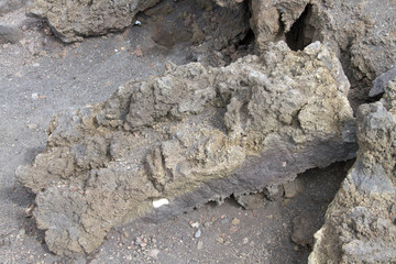 The soil on the slopes of the volcano Etna in Sicily