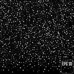 Silver dust confetti scatter spots with stars falling celebration decoration holiday party concept on black space abstract background vector illustration