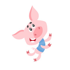 Fototapeta premium Cartoon pig character dancing isolated on white.