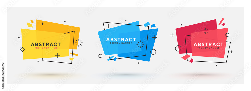 Poster set of modern abstract vector banners. flat geometric shapes of different colors with black outline 