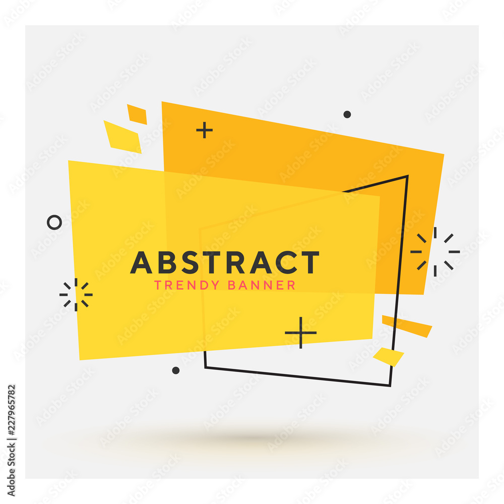 Poster Modern abstract vector banner. Flat geometric shapes of different colors with black outline in memphis design style. Template ready for use in web or print design.