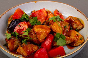 Salad with fried eggplant