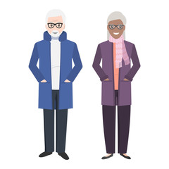 Elderly couple and wear winter clothing icon illustration