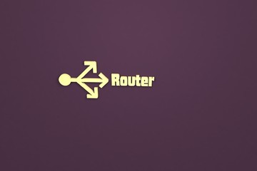 3D illustration of Router, yellow color and yellow text with violet background.
