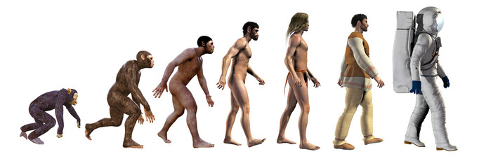 human evolution, from ape to astronaut, 3d illustration