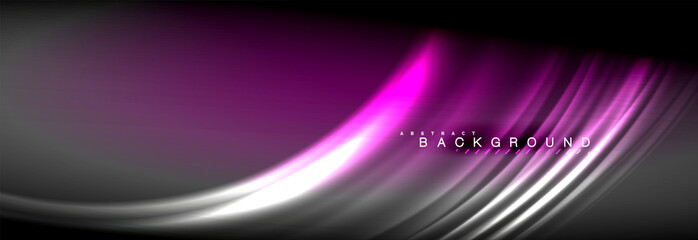 Neon glowing fluid wave lines, magic energy space light concept, abstract background wallpaper design