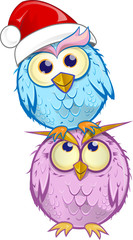 christmas group owl  cartoon isolated on white background