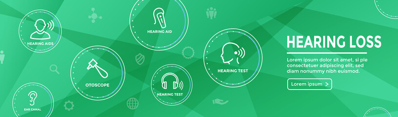 Hearing Aid or loss Web Header Banner with Sound Wave Images Set