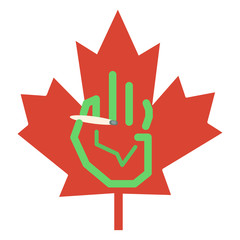 Graphic hand & maple leaf with a maijuana joint.
