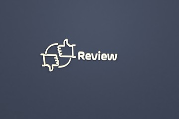 Illustration of Review with yellow text on blue background