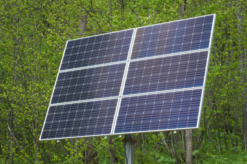 Solar Battery In The Forest. Free Energy Source.