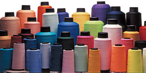 Spools of yarns in various colors