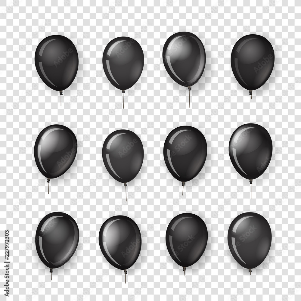 Poster Different black ballons vector collection isolated on transparent background