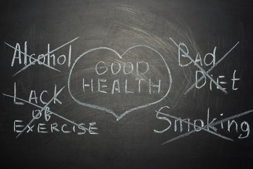good health tips on a black board. A concept for doctors