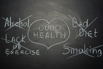 Fototapeta premium good health tips on a black board. A concept for doctors