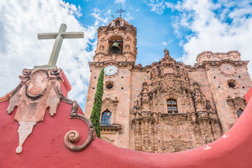 Beautiful exterior view of the Valenciana Church in Guanajuato, Mexico