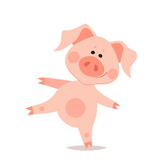Cartoon little happy pig. The year of the pig.