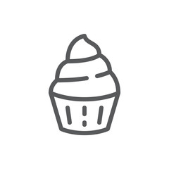 Cupcake editable icon vector illustration - black thin line pictogram of of sweet baked dessert decorated with cream.