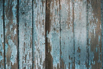 Old brown blue wooden background with planks.