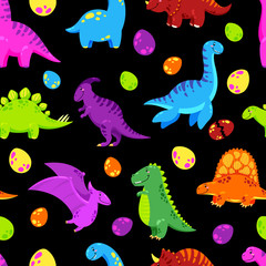Dinosaur cartoon vector background. Seamless pattern, texture, wallpaper