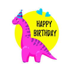Cute greeting card with a dinosaur. Party invitation . Vector illustration