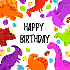 Cute greeting card with a dinosaur. Party invitation . Vector illustration