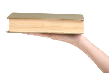 Book in hand on white background isolation